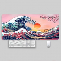 Eco-friendly Sea Waves Japanese Style Mouse Pad 4mm Thickness for Gaming Keyboard Anti-slip Rubber Base Desk Mat